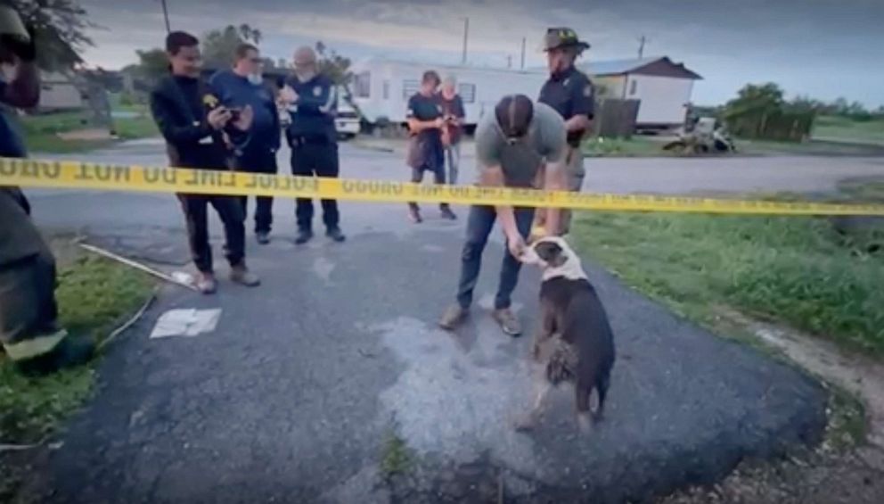 ABC News sound technician Jim Gower leads this dog out of harm's way after rescuing the animal from under a damaged home on May 14, 2023, following an apparent tornado touched down in Laguna Heights, Texas. ABC News sound technician Jim Gower leads this dog out of harm's way after rescuing the animal from under a damaged home on May 14, 2023, following an apparent tornado touched down in Laguna Heights, Texas.