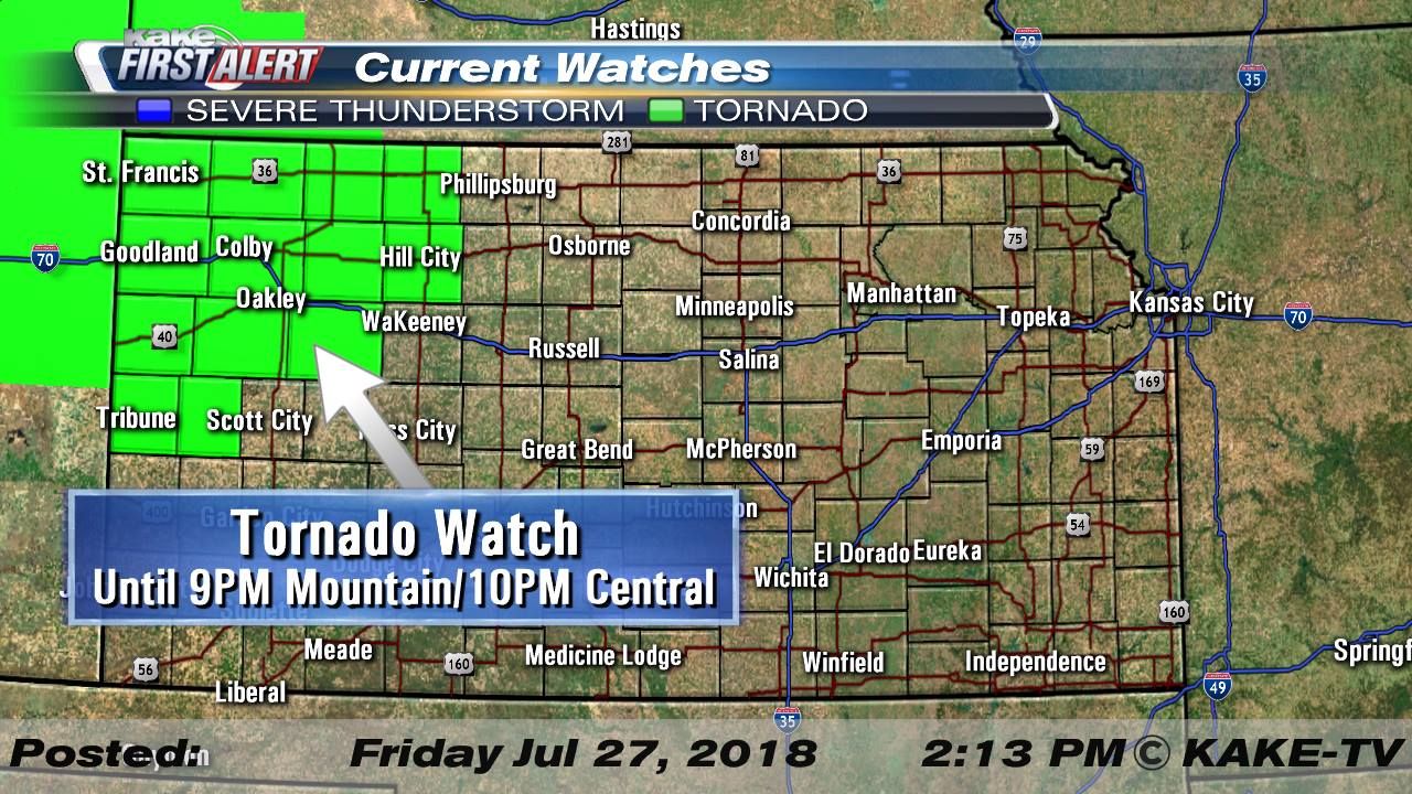 Tornado watch issued for northwest Kansas KAKE