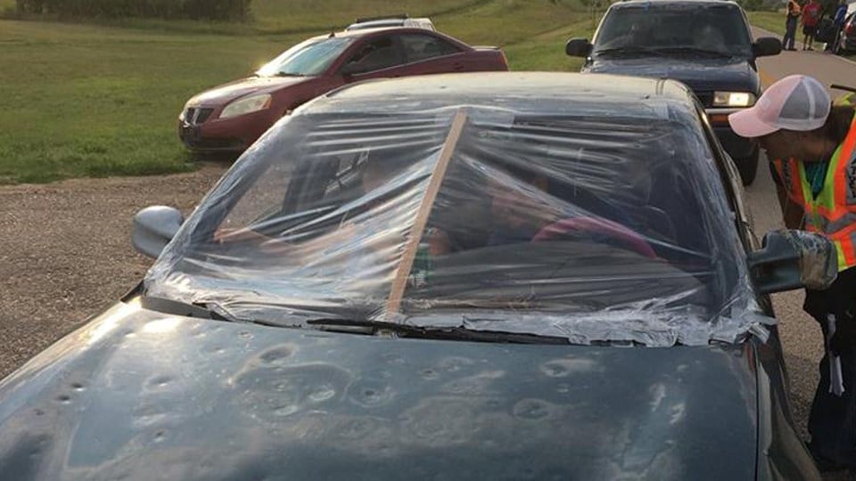 Image result for taped up car hood