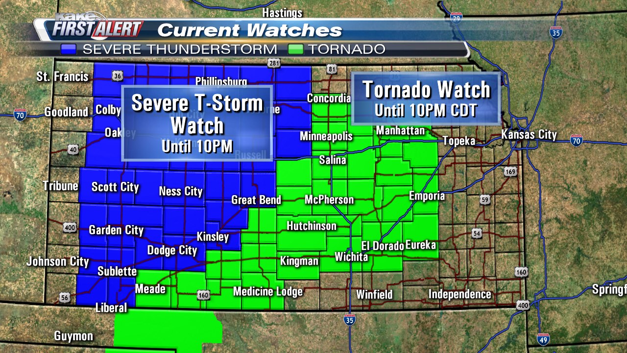 Tornado, severe storm watches issued for parts of Kansas KAKE