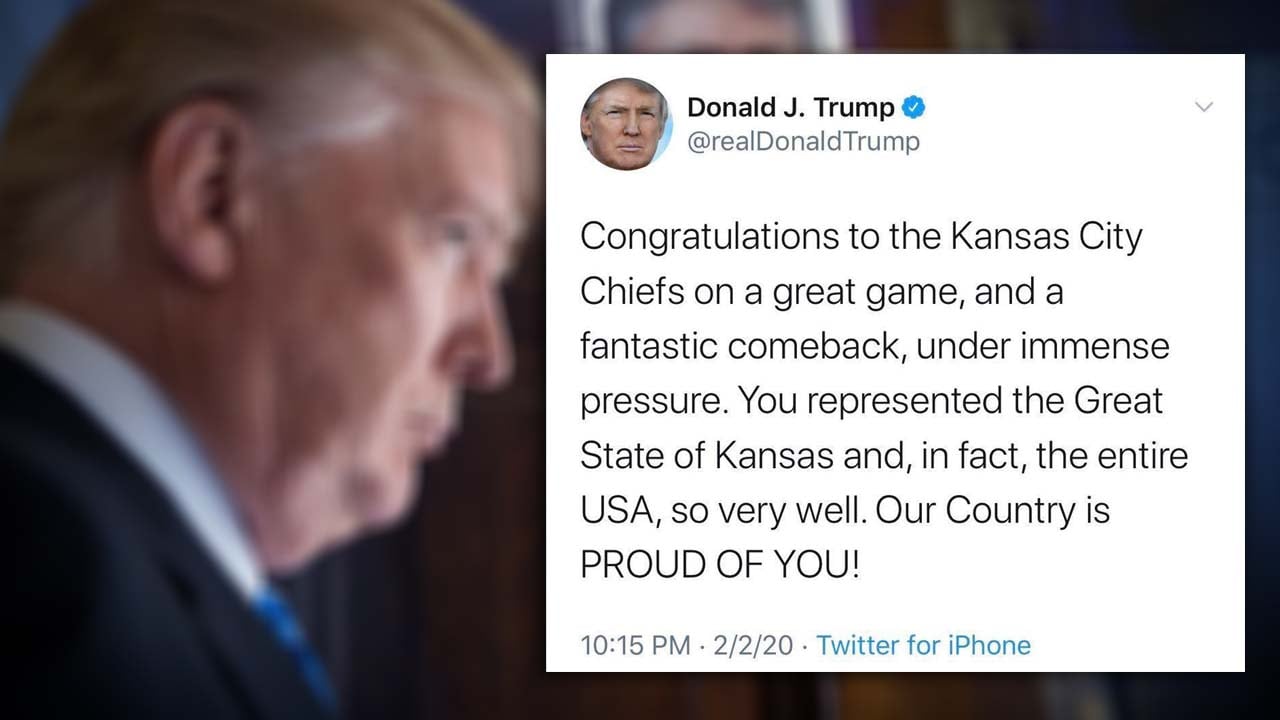 Trump congratulates Kansas City Chiefs of the Great State of Kansas in  since-deleted Tweet