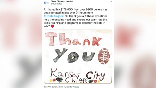 Kansas City Chiefs fans donate to Buffalo children's hospital after win  over Bills