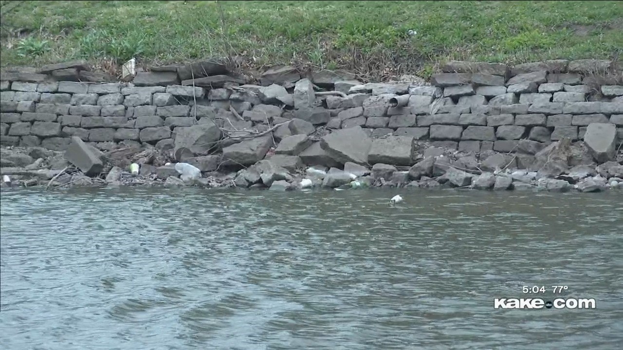 Strong winds lead to lots of trash along Arkansas, Little Arkansas River