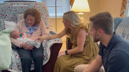 99-year-old woman meets her 100th great-grandchild