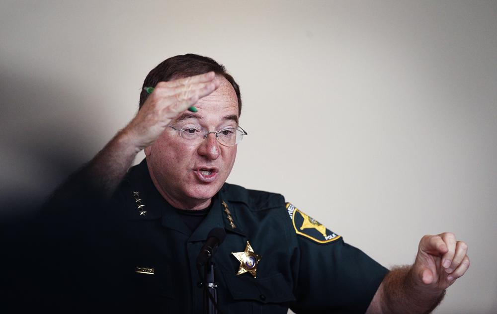  Sheriff Grady Judd, of Polk County, Fla., speaks during a state commission meeting as they investigate the Marjory Stoneman Douglas High School massacre(AP Photo/Brynn Anderson, File)