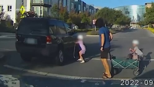 Girl nearly hit by car in crosswalk
