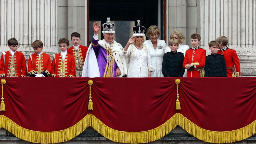 Britain's King Charles and Queen Camilla stand on the Buckingham Palace balcony following their coronation ceremony in London, Britain May 6, 2023.