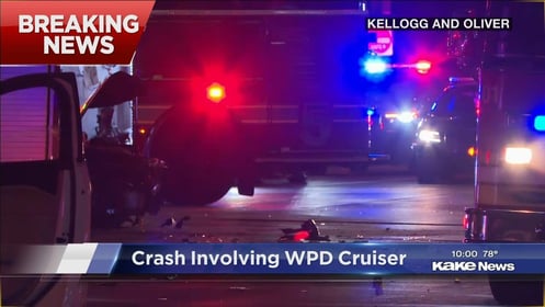 Rollover crash in east Wichita involving police car leaves four with minor injuries
