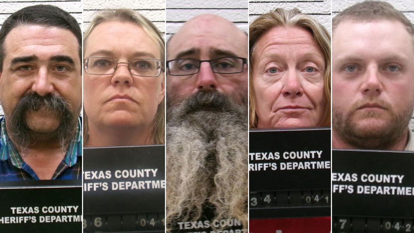  From left, Cole Earl Twombly, Cora Twombly, Tad Bert Cullum, Tifany Machel Adams and Paul Grice are pictured in a split image. (Oklahoma State Bureau of Investigation)